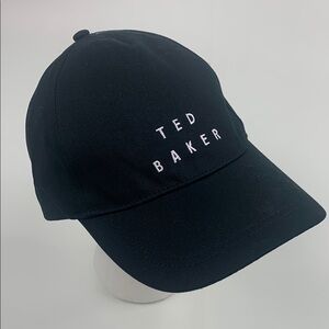 Ted Baker Black Cap hat White embroidered Logo Size M/L Adjustable New NWOT